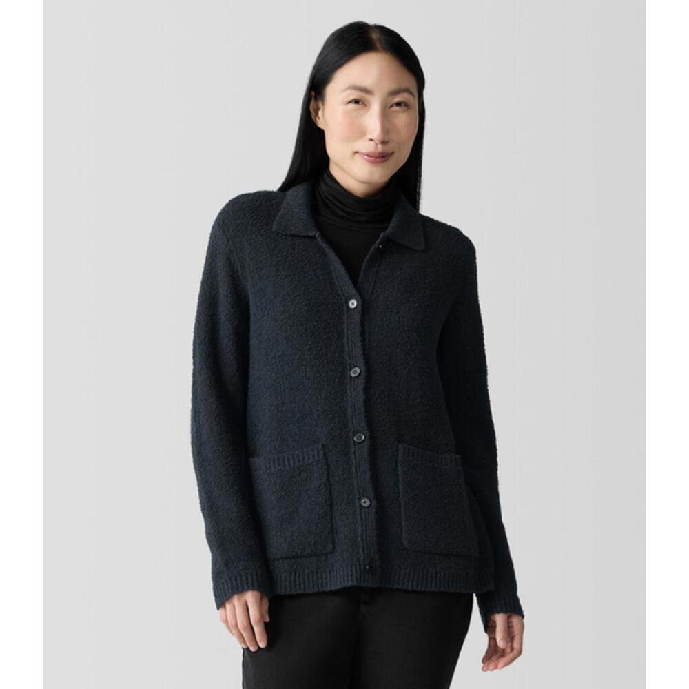 Eileen Fisher Black Wool Blend Cardigan Blazer Jacket, Women's M/L